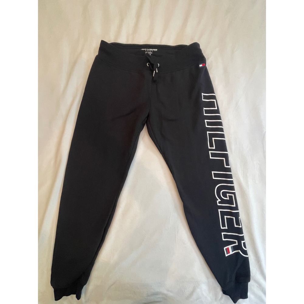 Tommy Hilfiger Sport Mens Black Logo Graphic Fleece Jogger Sweatpants Medium